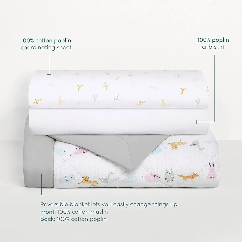 aden + anais Essentials 3-Piece Crib Bedding‎ Set, Alphabet Animals